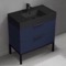 Blue Bathroom Vanity With Black Sink, Modern, Free Standing, 32